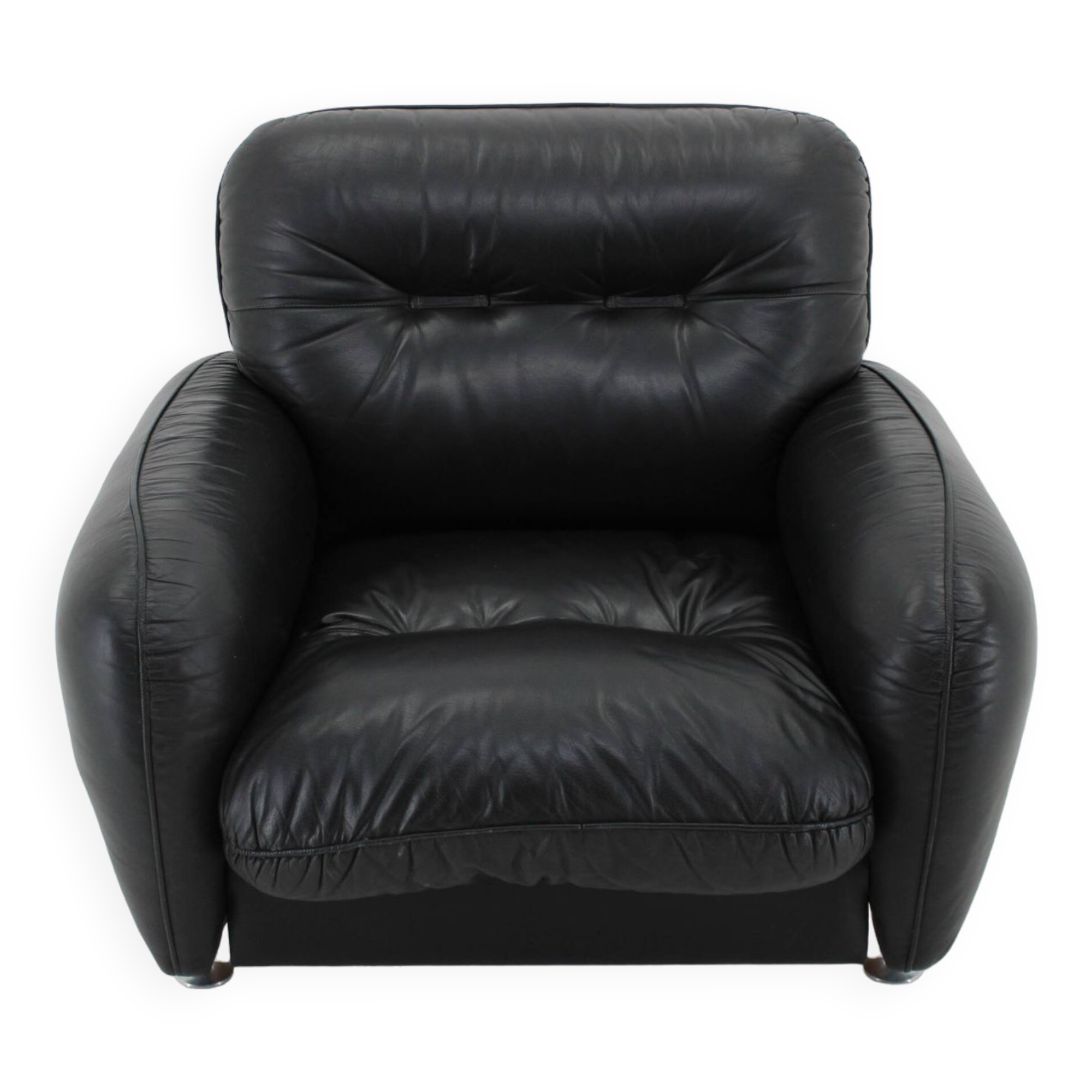 1970s Italian Armchair in Black Leather