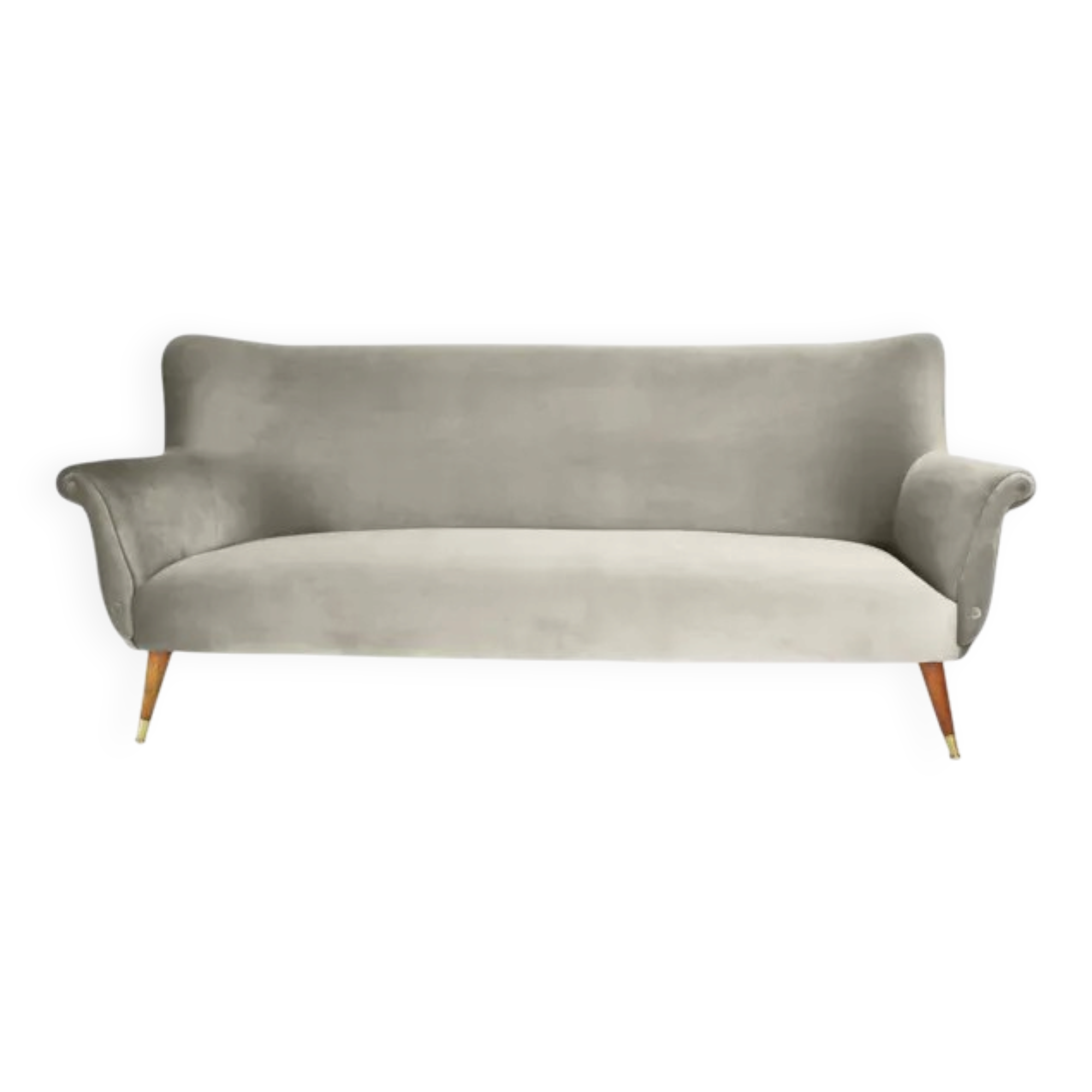 3-seater velvet sofa, original, over 60 years old, grey.