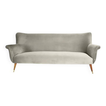 3-seater velvet sofa, original, over 60 years old, grey.