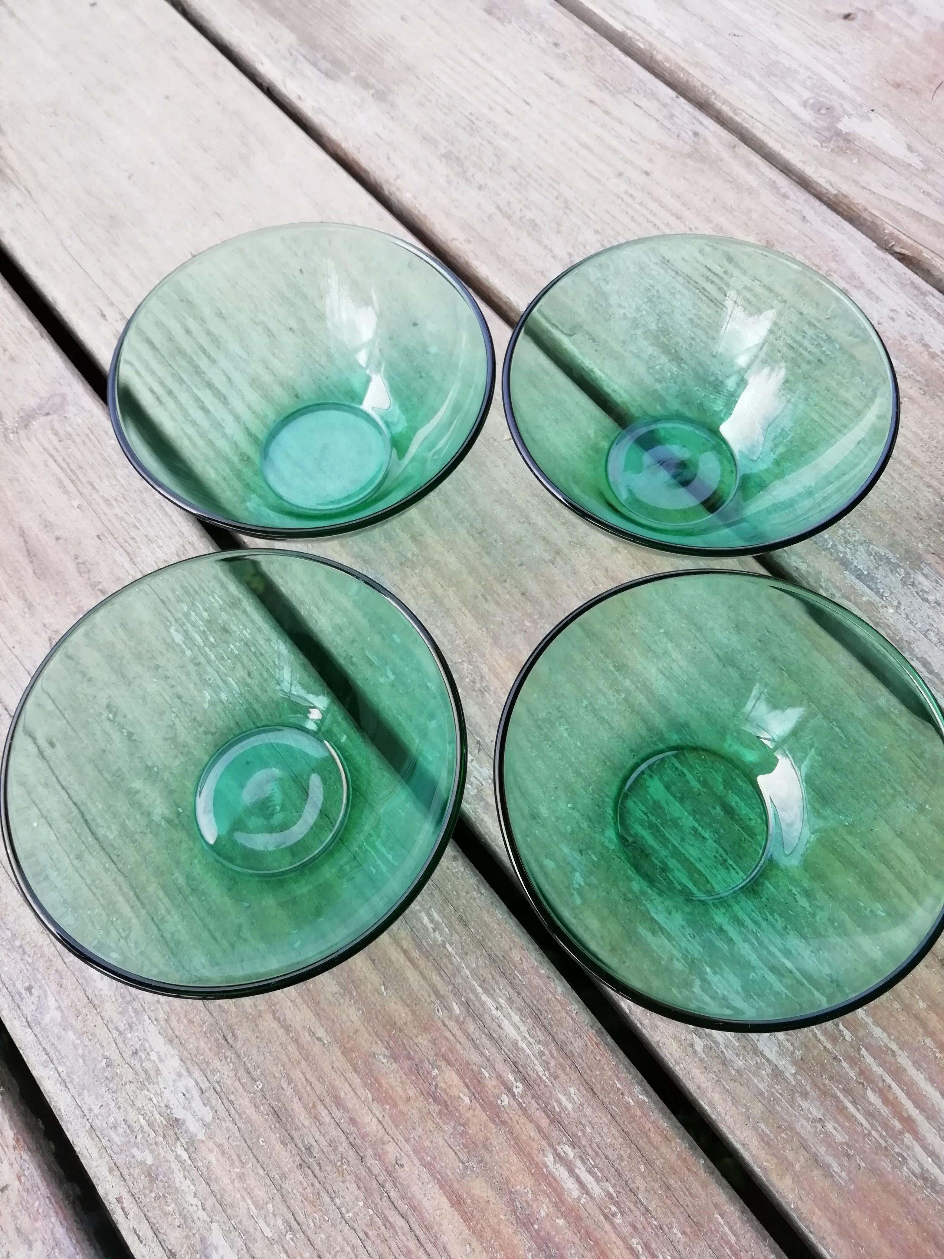 Set of green glass cups