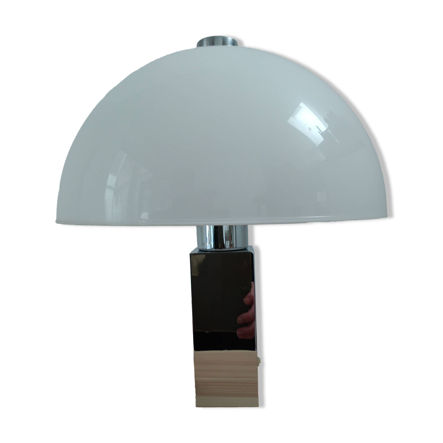 Vintage mushroom lamp, modernist square chrome base.