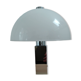 lampe champignon vintage, base chromée carré moderniste.