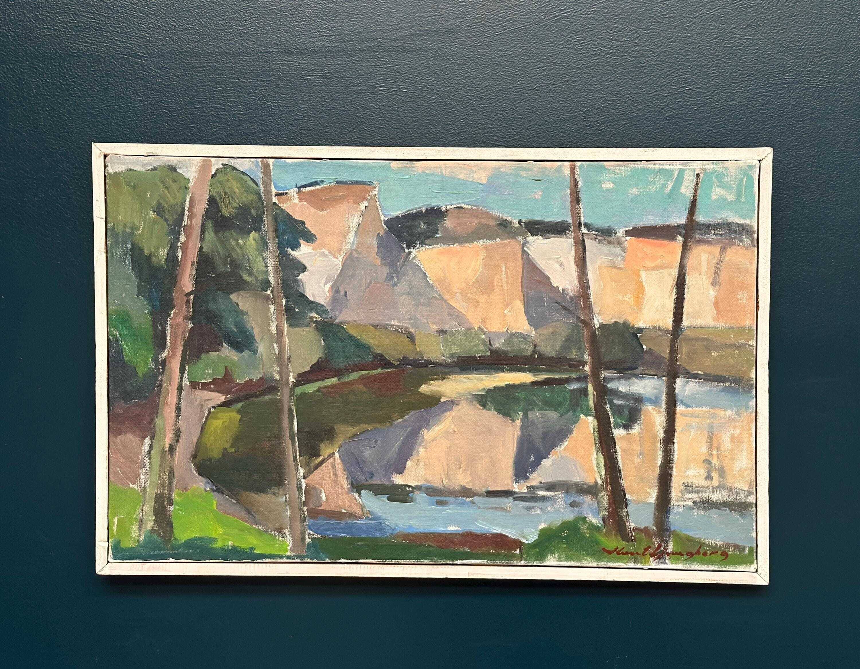 Original Mid Century Swedish Oil On Canvas – “Abstract Landscape” By Knut Ljungberg – Vintage – Framed – 84 × 54 Cm (33.1" × 21.3")