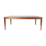 Table basse en teck avec carreaux rouges de design danois, années 1960