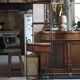 Wrought iron and wood corner unit, vintage corner furniture, corner shelf.
