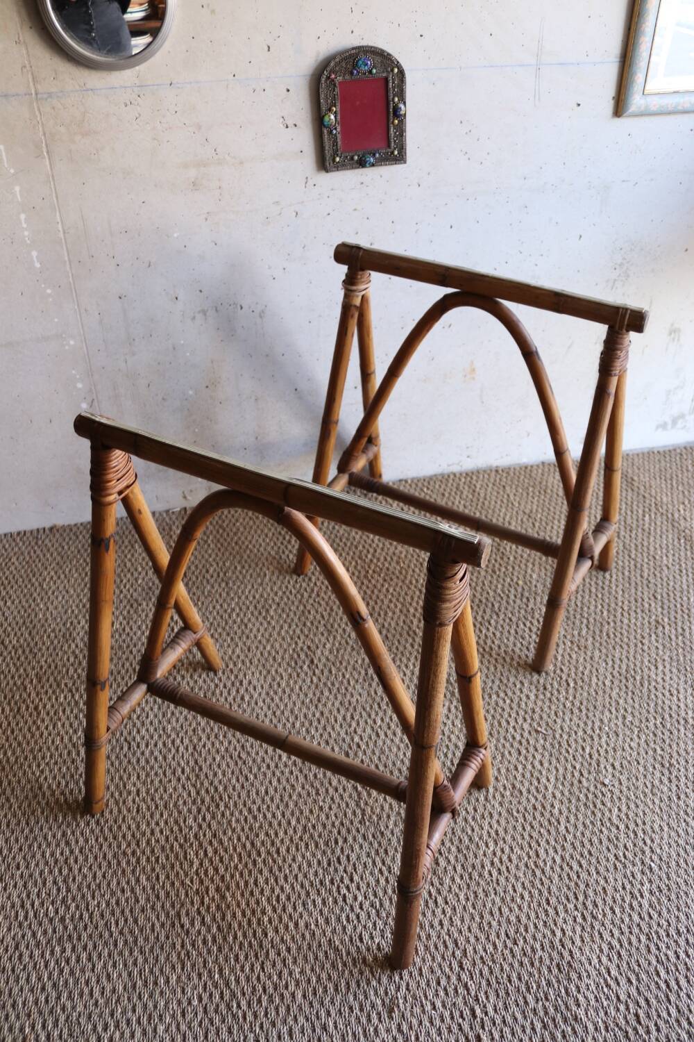 Pair of vintage rattan trestles