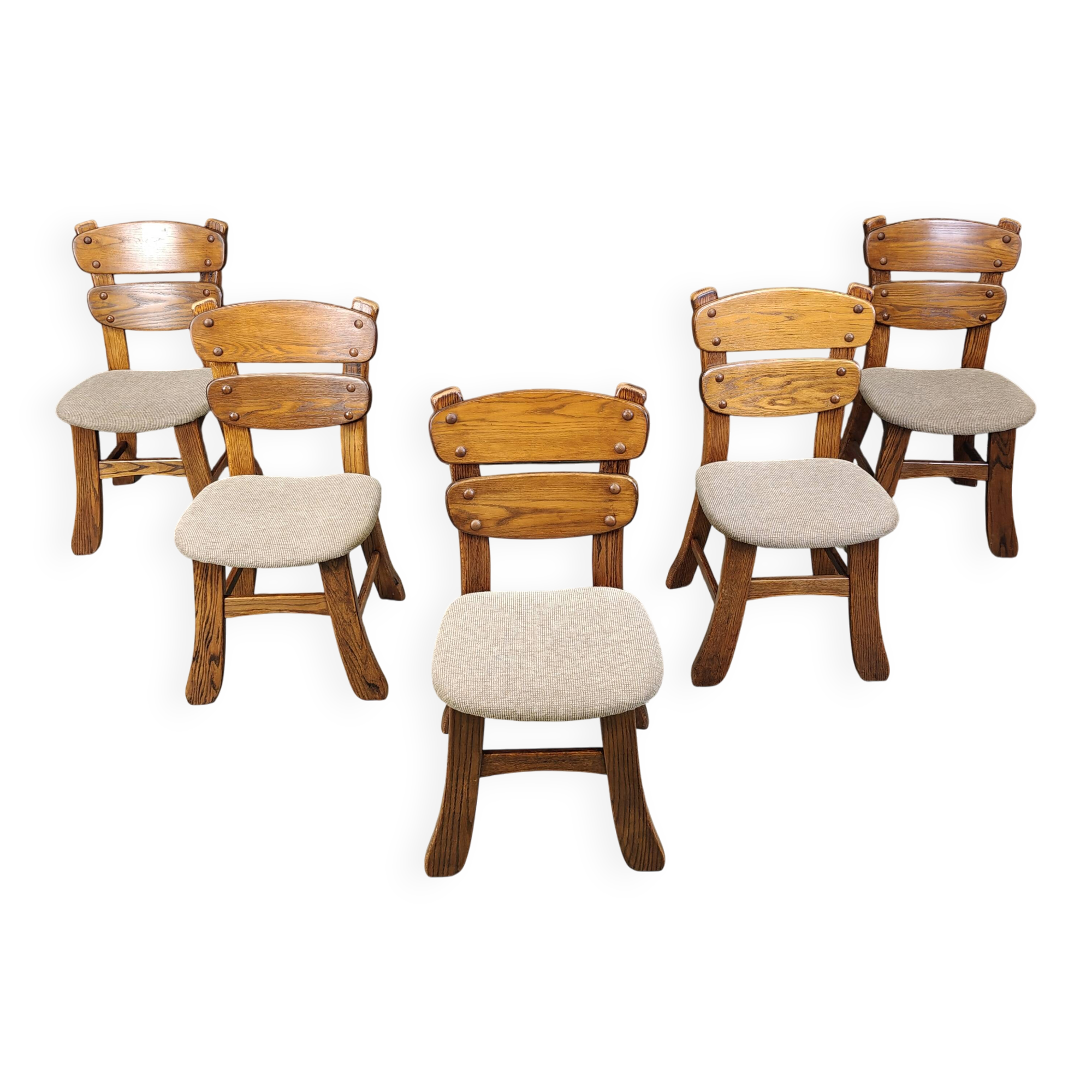 Vintage brutalist dining chairs, set of 5 - 1960s