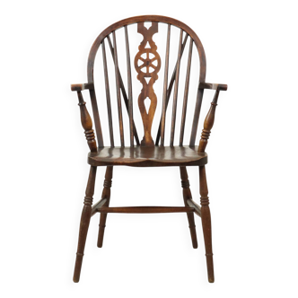 Antique Wooden Windsor Chair Beech Elm Wheel Back Chair 19th Century