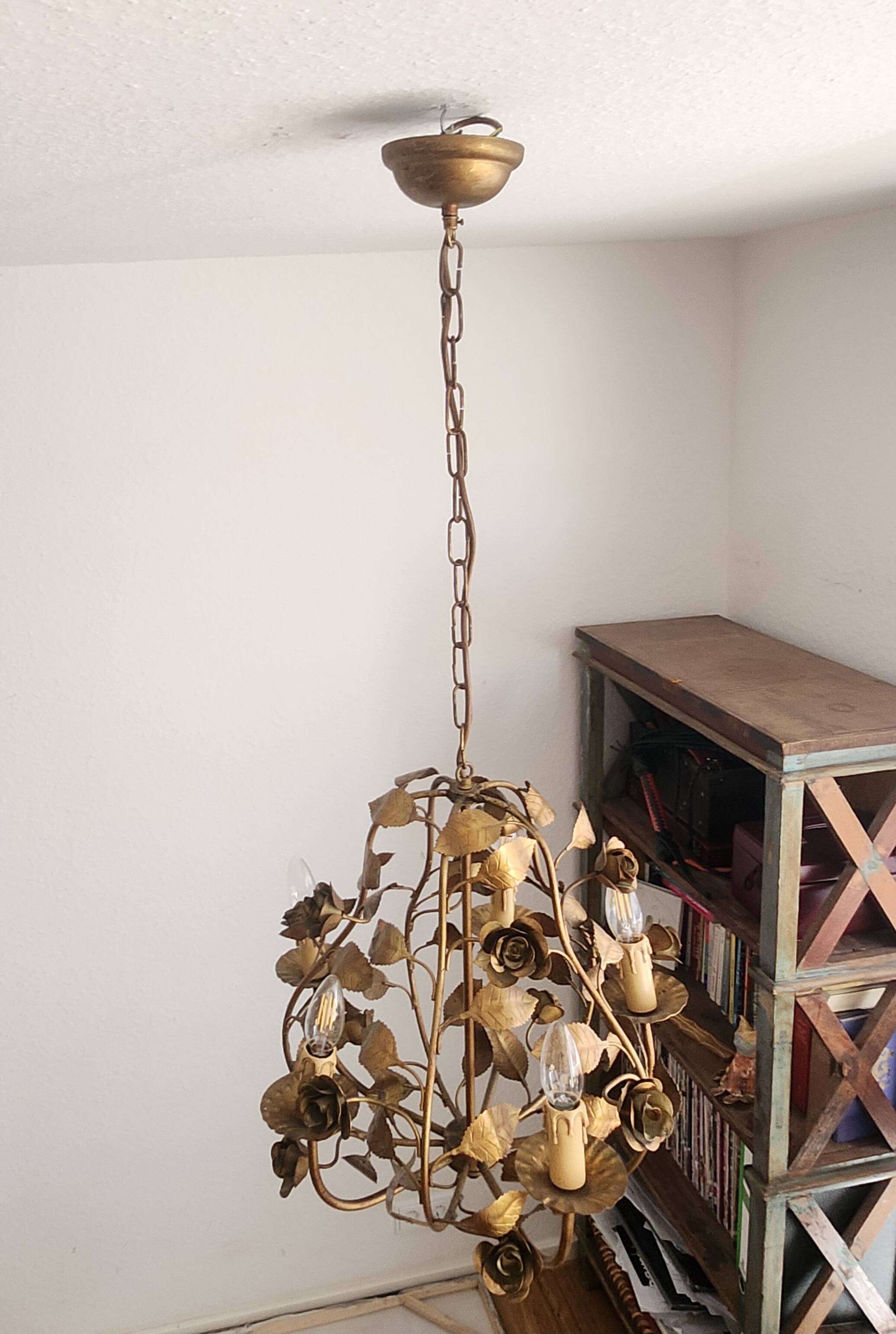 Chandelier hand-forged Hollywood Regency rose leaf decorations