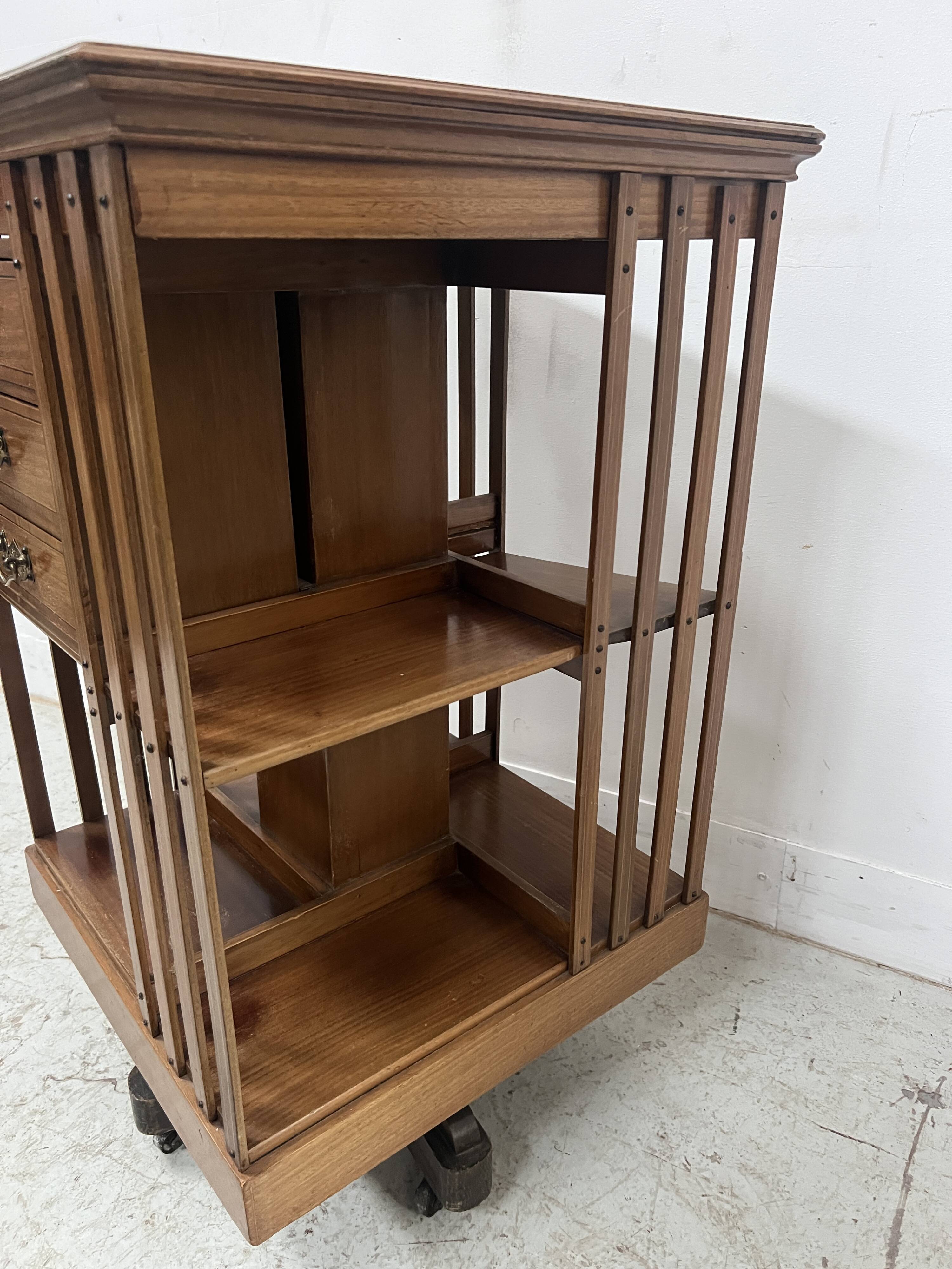 20th Century Mahogany Revolving Bookcase with Marquetry Top