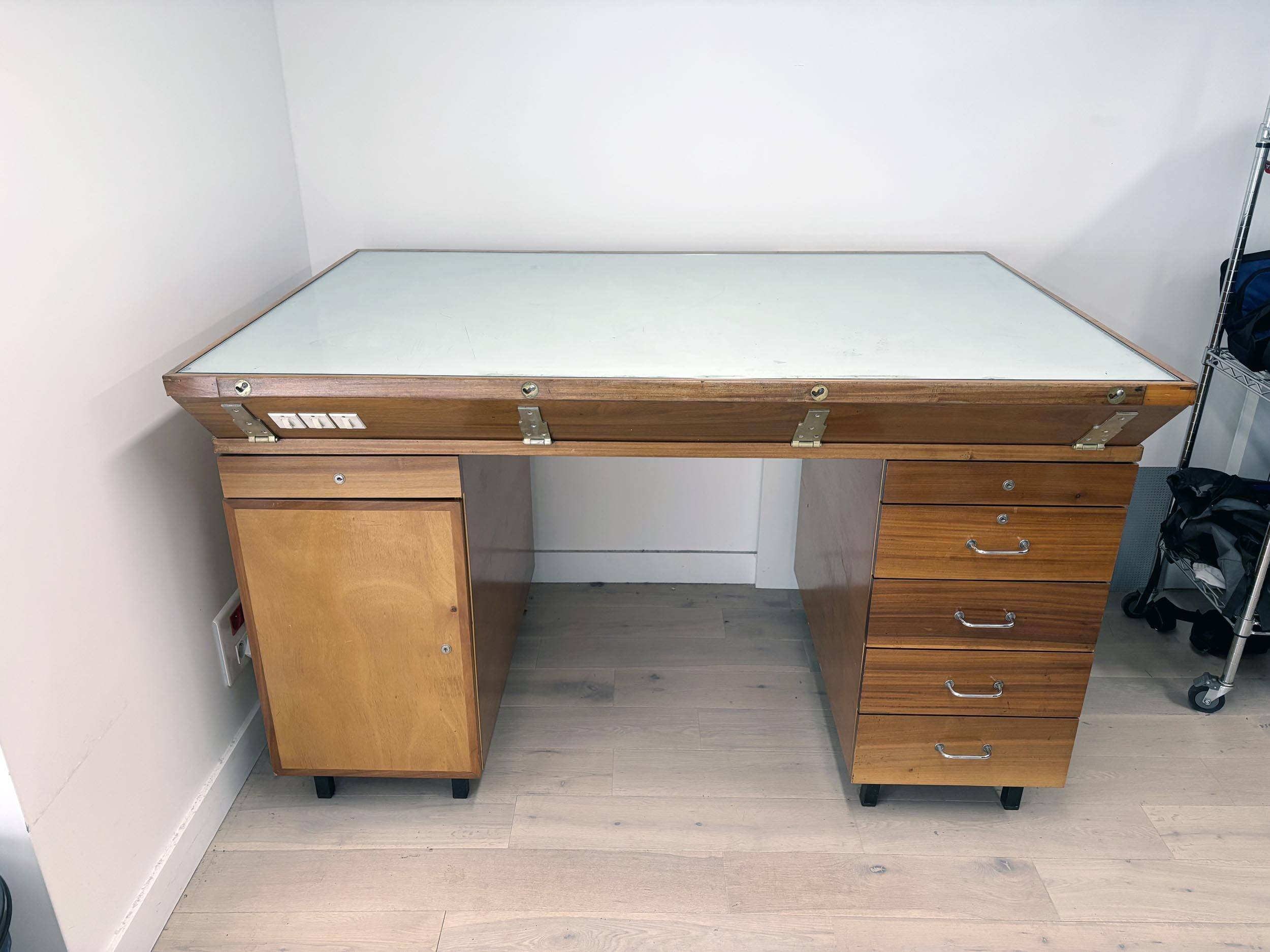 Solid wood desk with light table