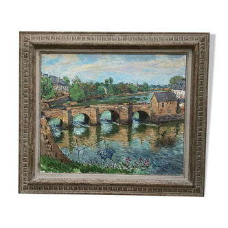 Saint-Gustan Bridge in Auray - Oil on canvas