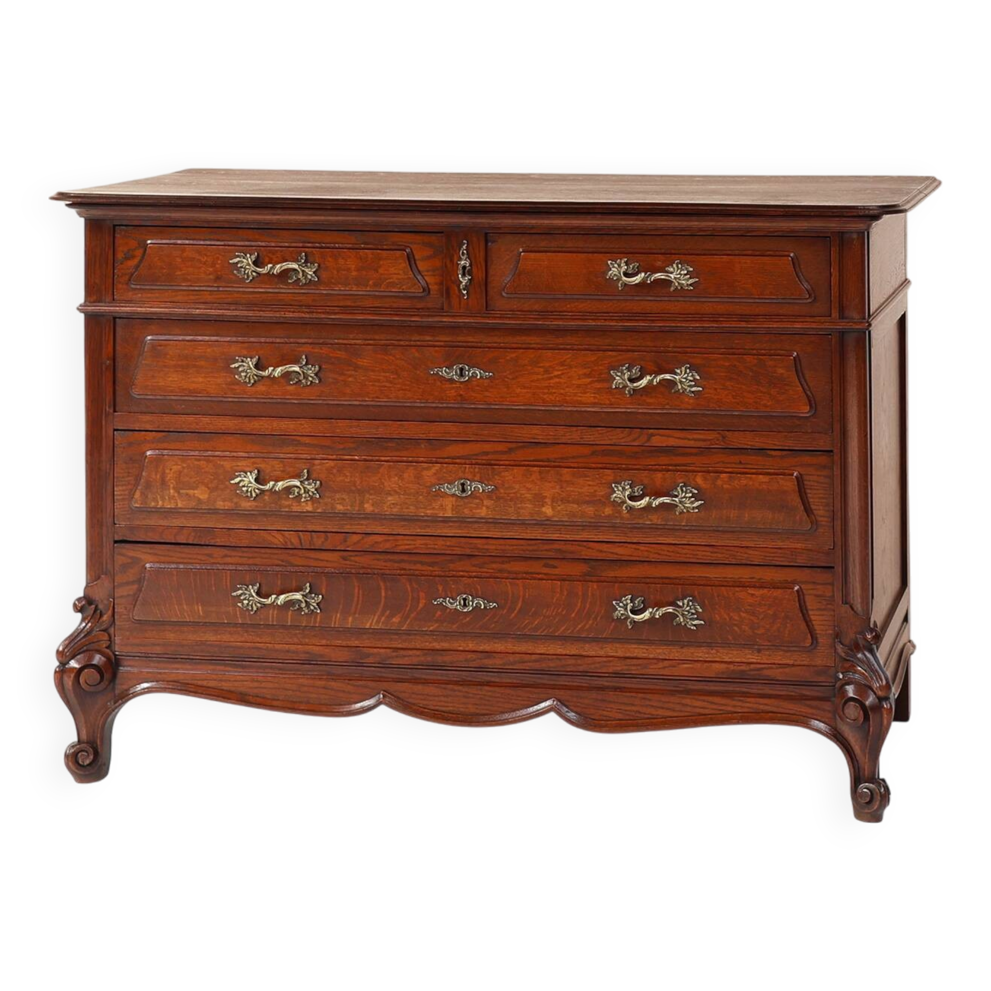 French Antique carved oak chest of drawers