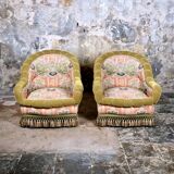 Paire de fauteuils Napoléon III en tissu Etro, France, fin XIXe