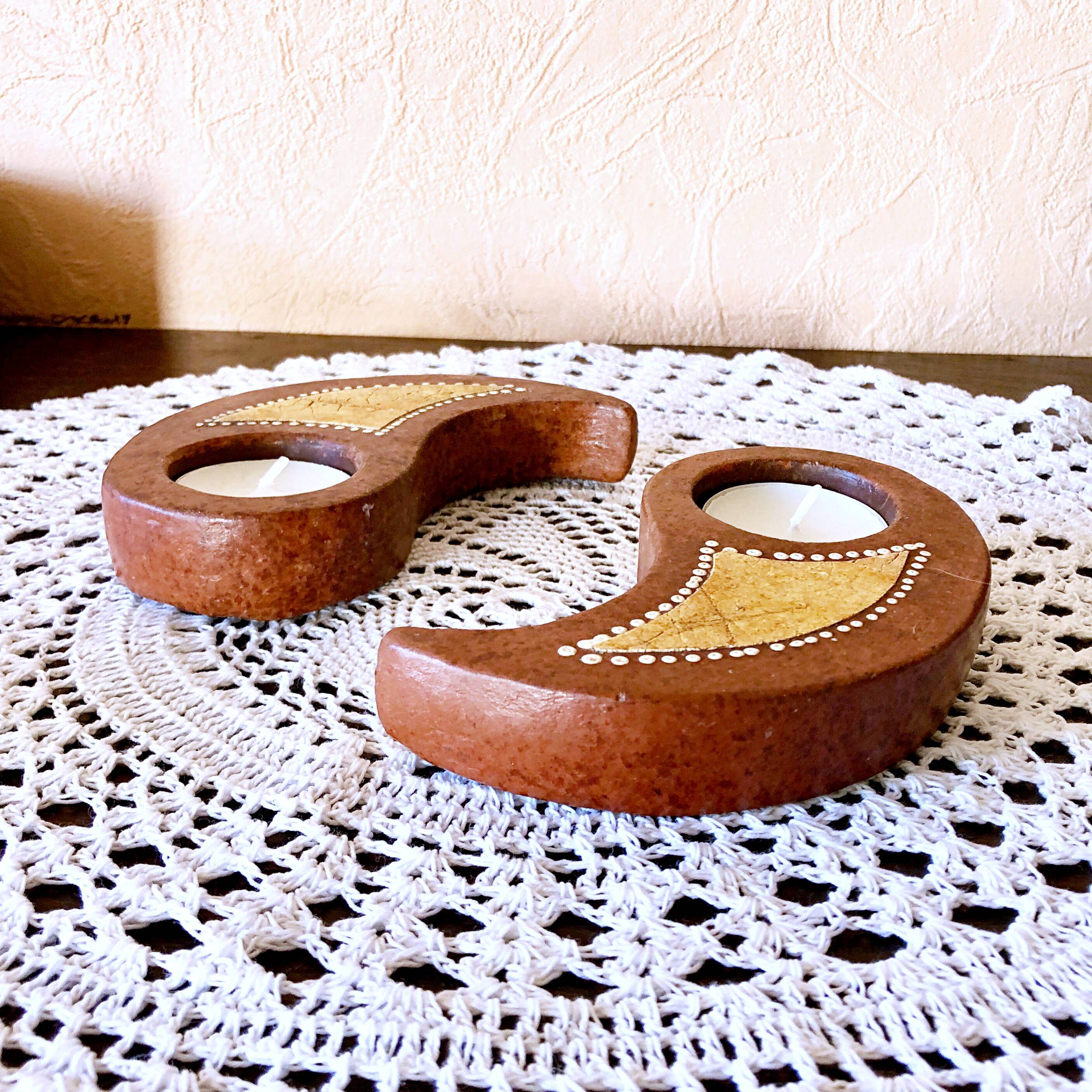 Double tealight candle holder YIN -YANG terracotta handmade decor Indonesia