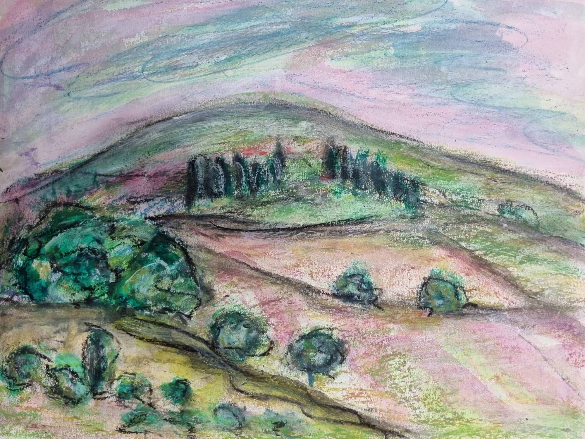 Oil pastel, notebook of a traveler in Tuscany 12, 31 x 24 cm