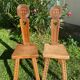 Pair of antique Catalan chairs with sun face motifs, Cerdagne
