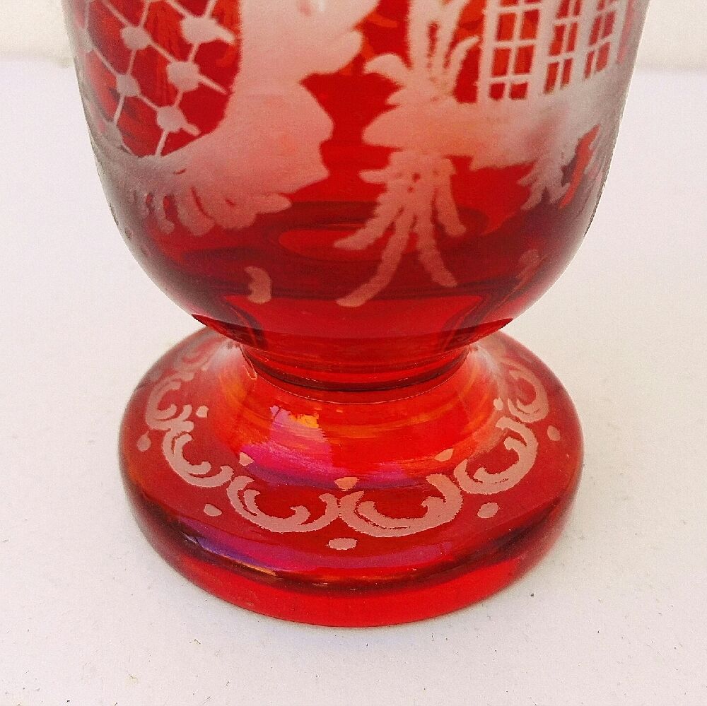 Red bohemian crystal glass, vintage