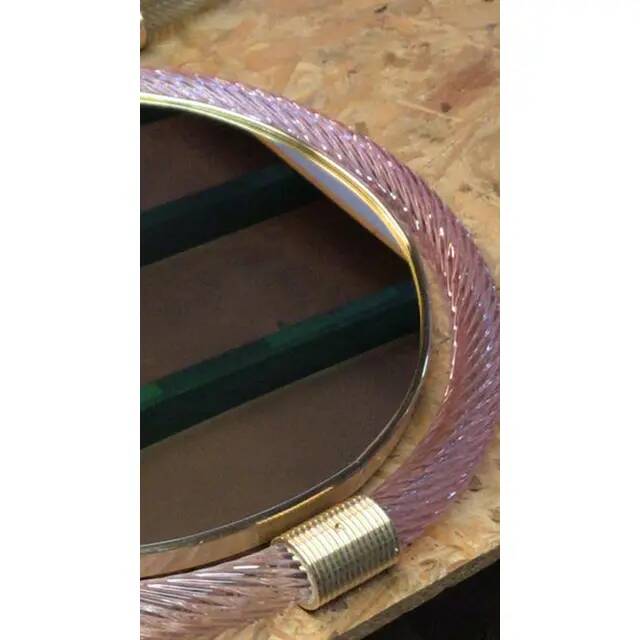 Mid-Century Modern Round Torchon-Torciglione Murano Glass Mirror in Barovir