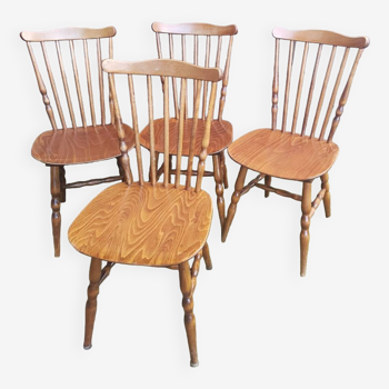 Série de 4 chaises bistrot baumann tacoma western bois vintage