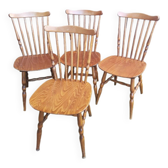 Série de 4 chaises bistrot baumann tacoma western bois vintage