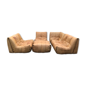 Sofas, heater, angle and Ottoman leather 6 seats Hans Hopfer for Roche Bobois 1970