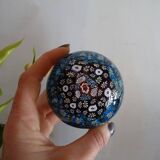 Millefiori Murano paperweight - Blue background - Ø 6,5 cm