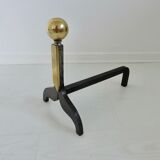 Pair of modernist steel and brass andirons