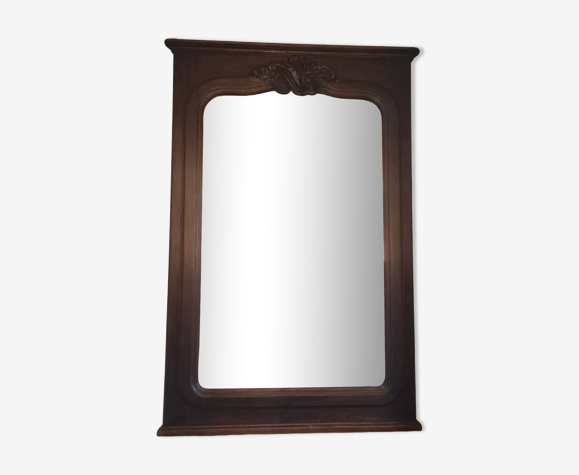 Ancien miroir ancien 128,5x85 cm de cheminée art déco 1900 en chêne sombre
