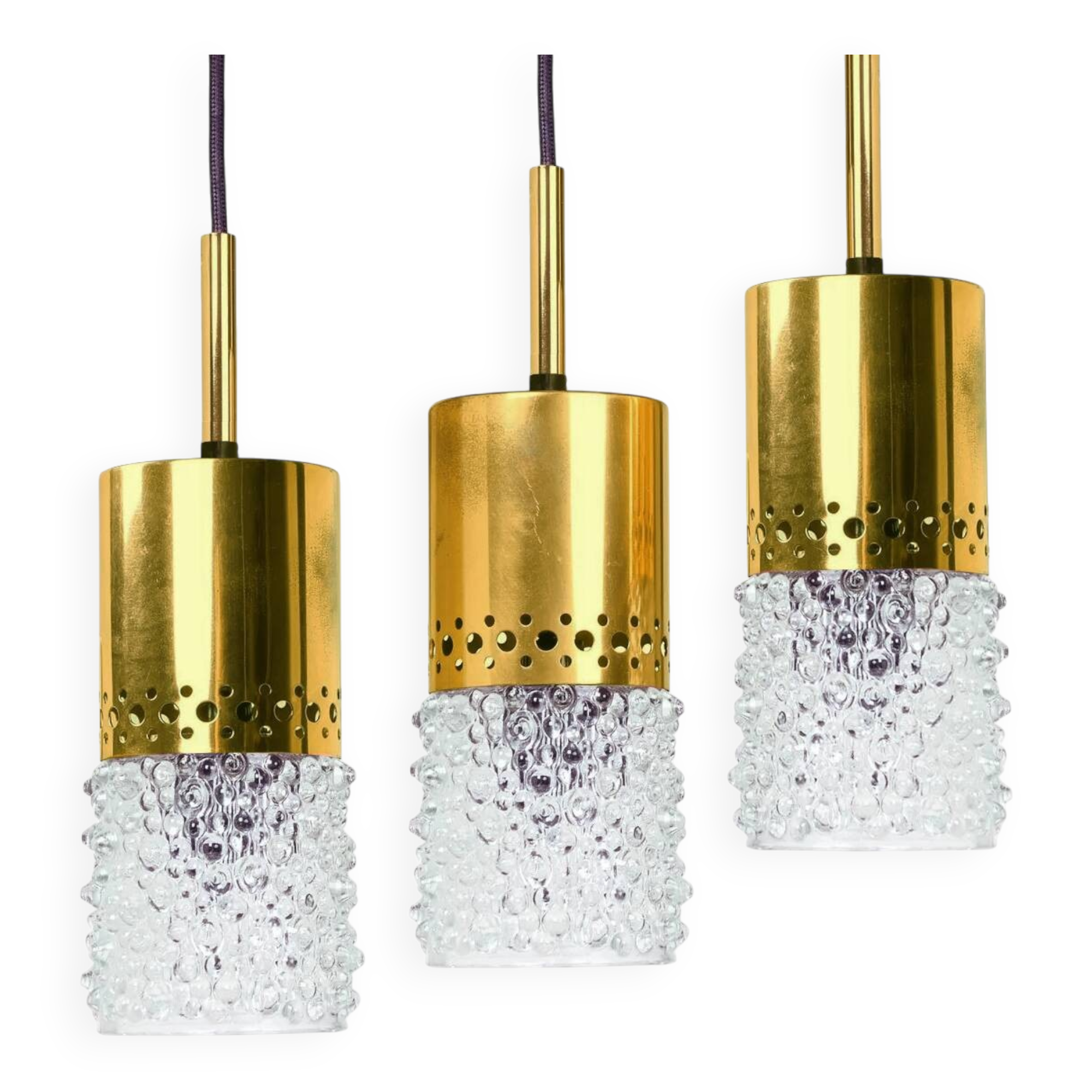 Brass and bubble glass pendant lights by veb narva, 1970s