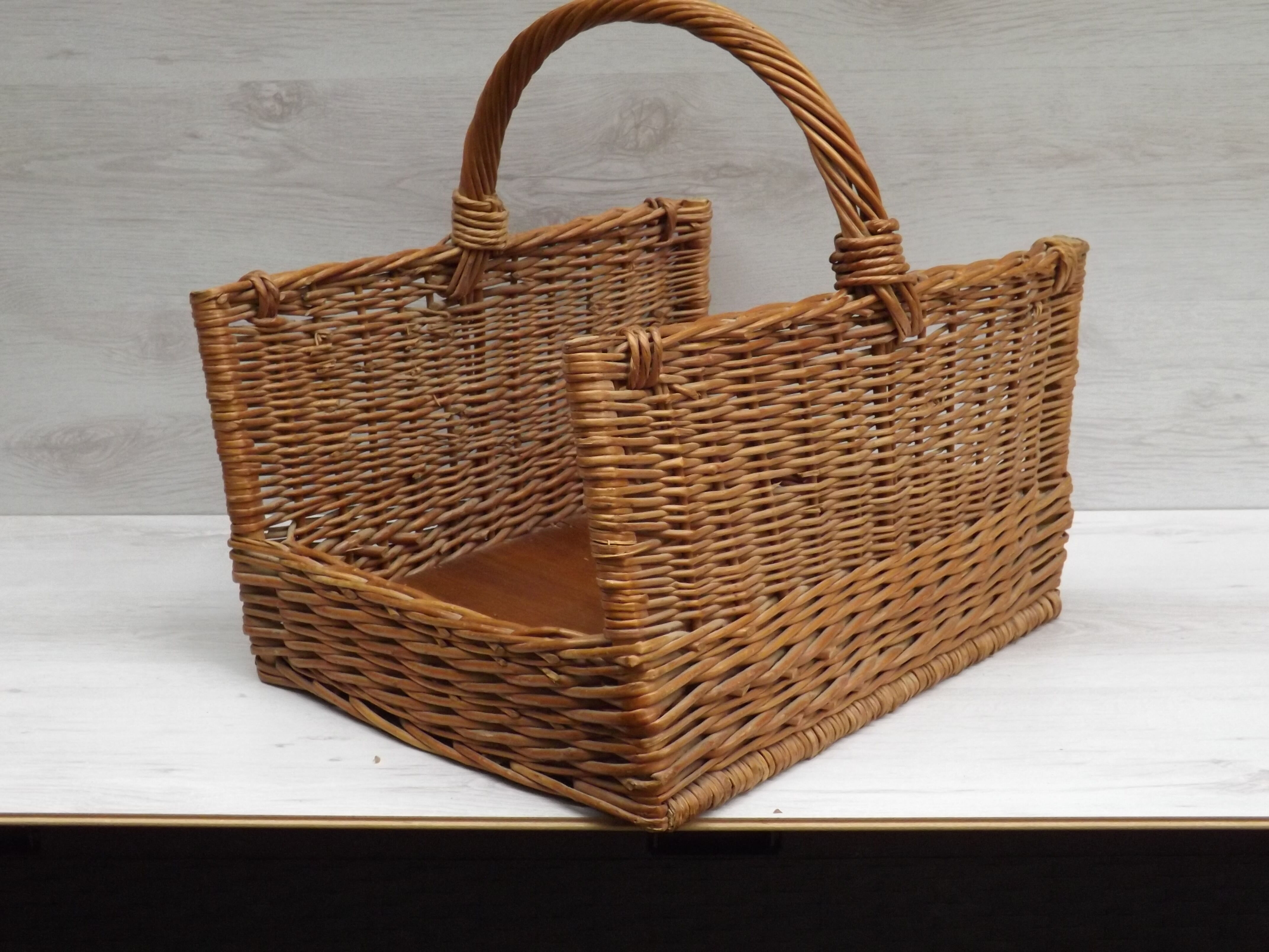 Old door basket wood logs in rattan