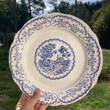8 flat plates Digoin Sarreguemines blue and white vintage with countryside village décor