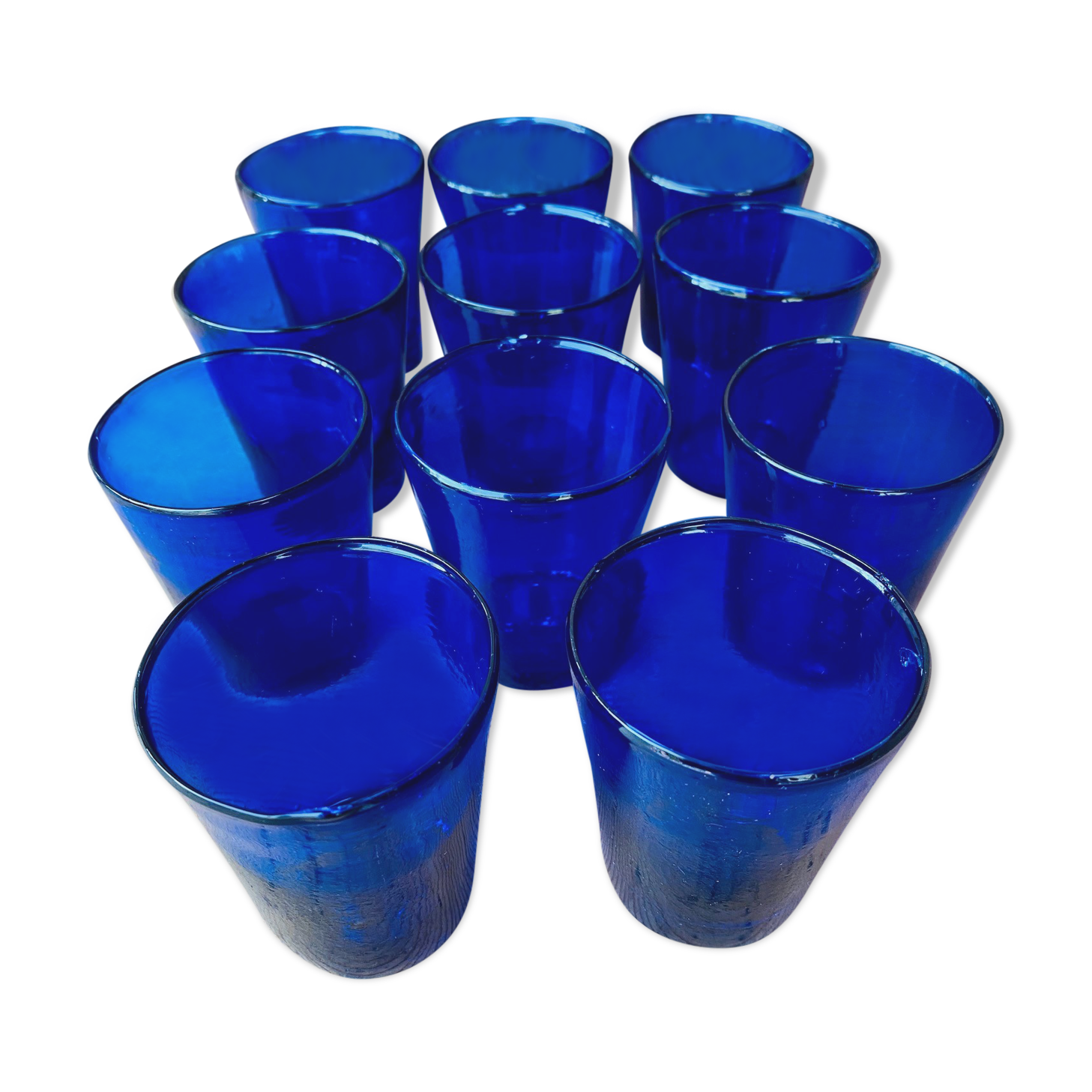 Set of 11 blue vintage glasses