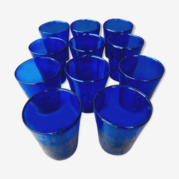 Lot de 11 verres vintage bleus