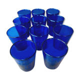 Set of 11 blue vintage glasses