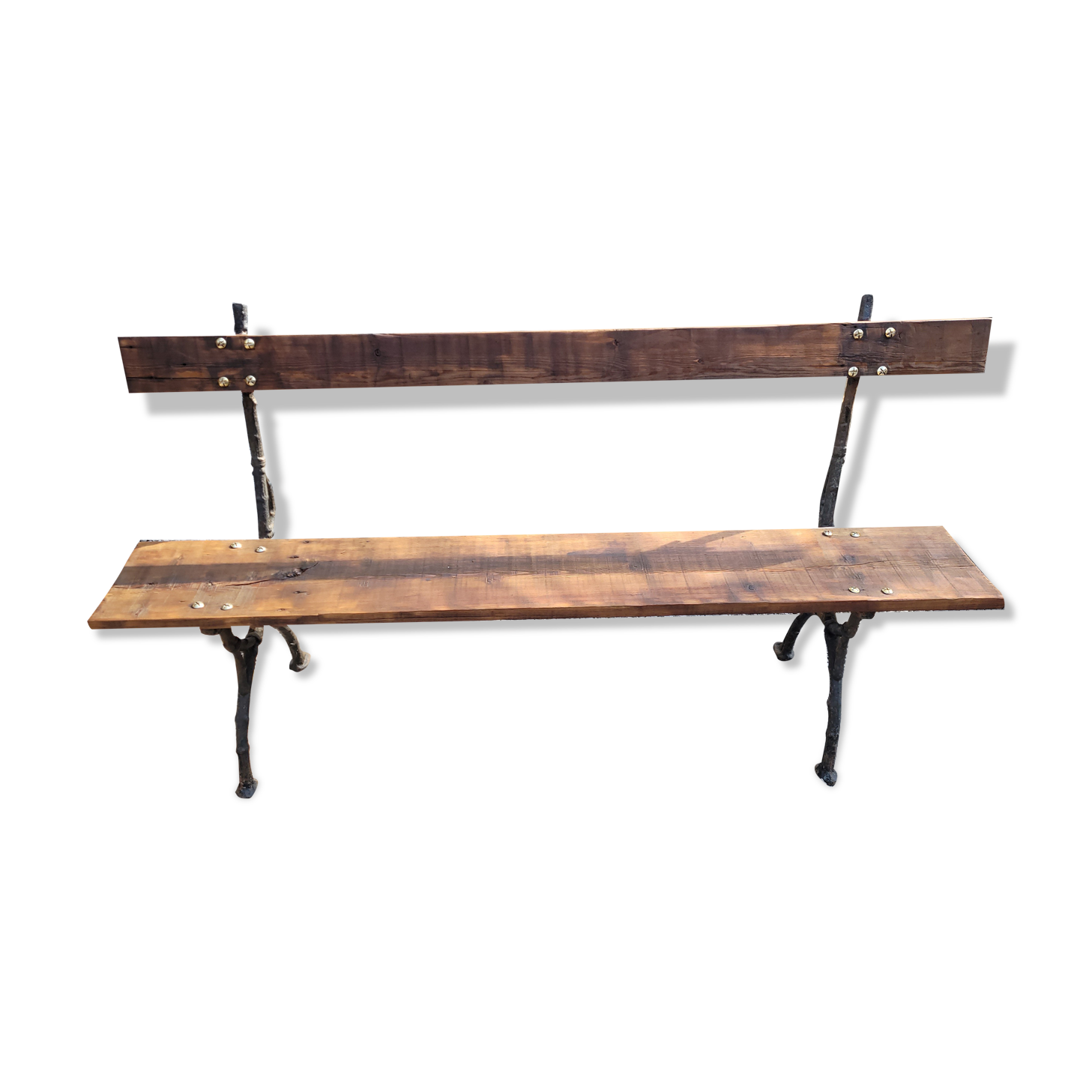 Garden bench cast iron bases and wooden seat