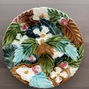 French barbotine plate – raised floral decoration – late 19th century
