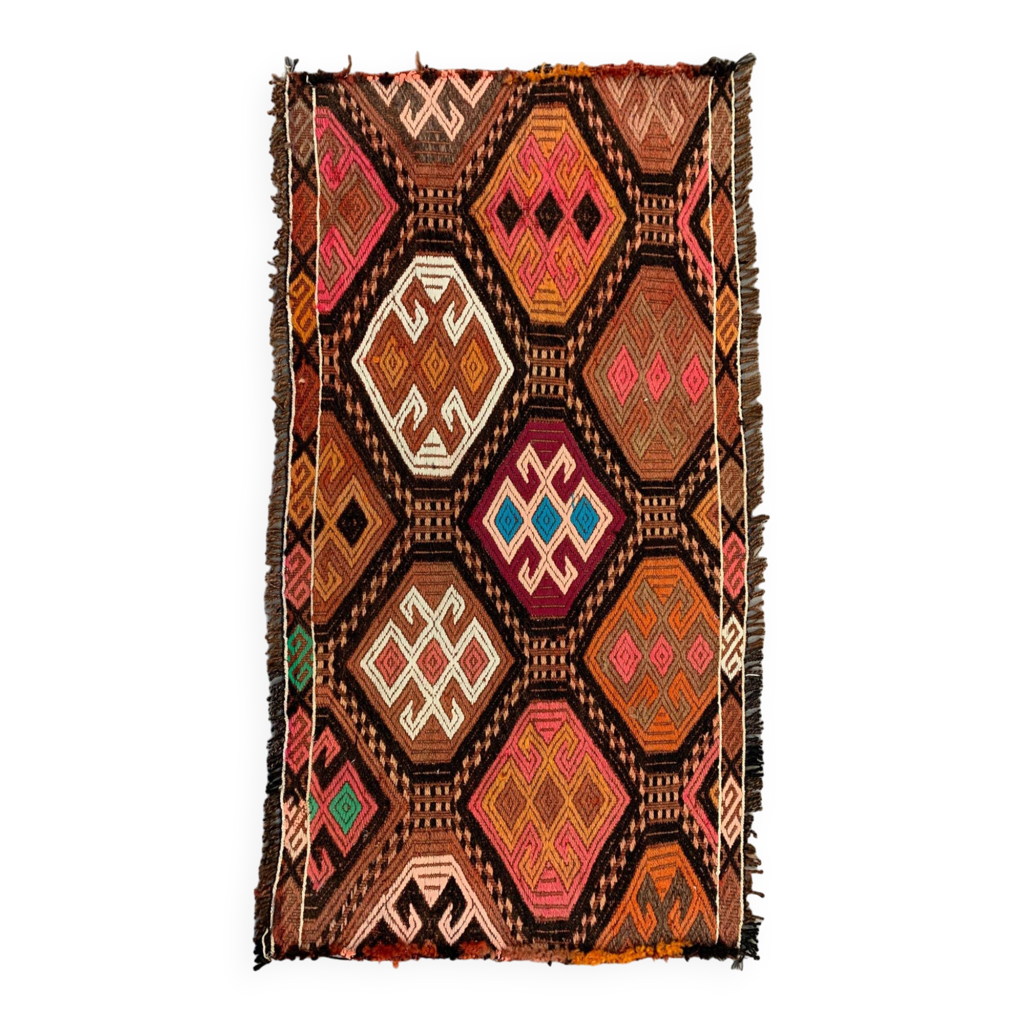 Vintage Turkish Mini Kilim 108x58 cm Wool Small Kelim Runner, shabby Chic