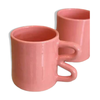 Mug tasse céramique anse vague graphique design coloré rose barbie barbapapa