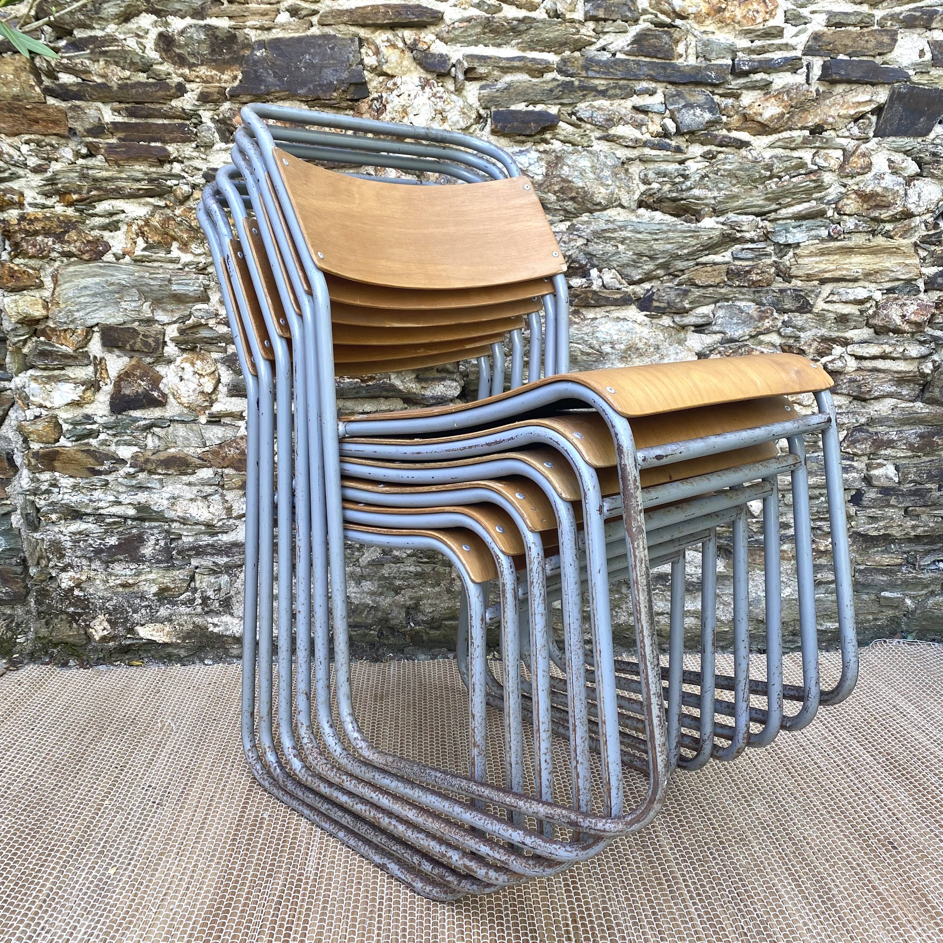 Remploy English industrial sled chairs from the 50s and 60s