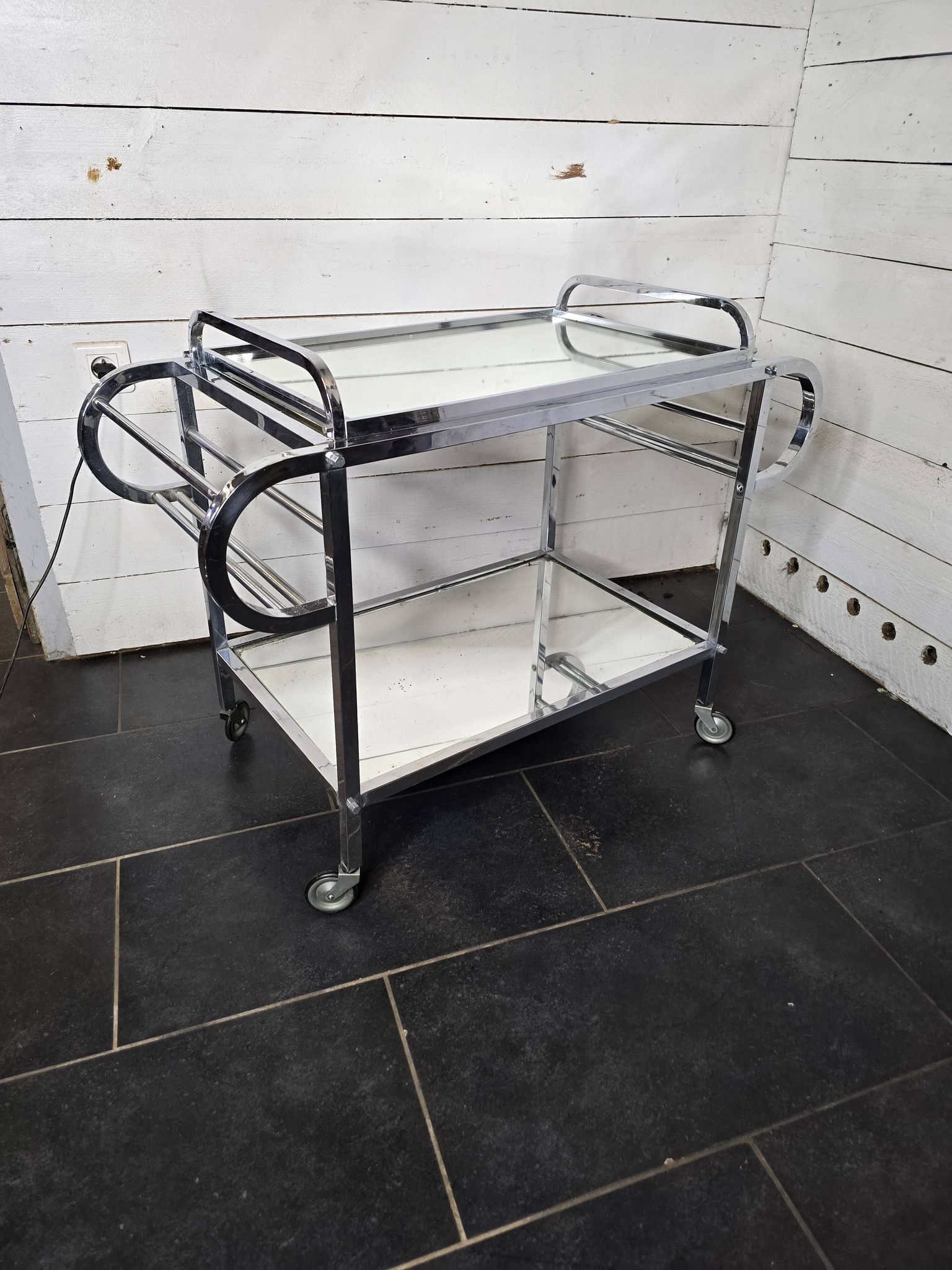 Art Deco trolley on wheels in chromed metal, 1930s