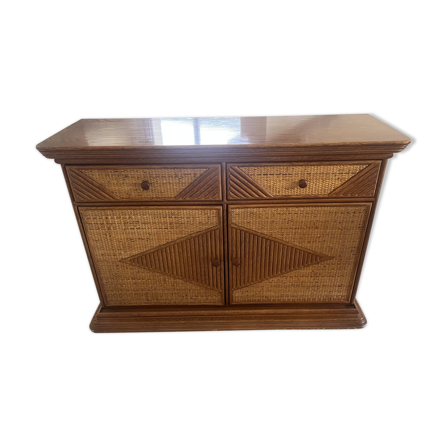 Buffet, vintage wicker commode in Riviera style, 1970s.