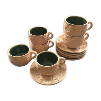 Set of 5 ceramic cups with enamelled interior