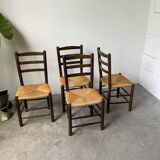 Set of 4 straw chairs from the 50s Dudouyt