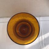 Vase ancien verre bullé orange