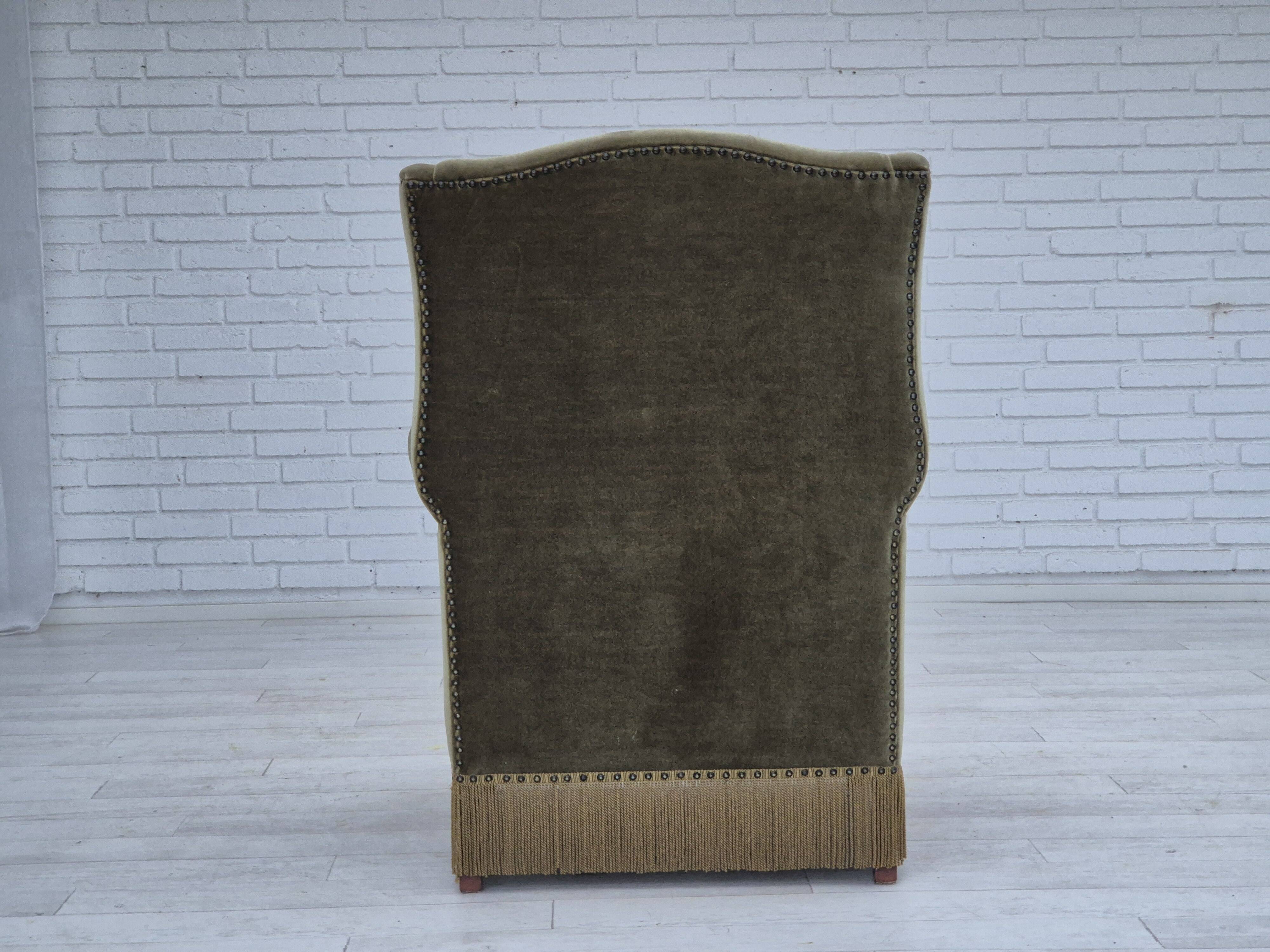 1970s, Danish highback armchair, original condition, furniture velour, double sided seat cushion.