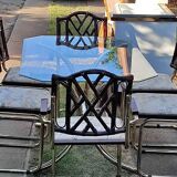 Vintage Italian Dining Chairs and Table in Brass, 1970s, Set of 7