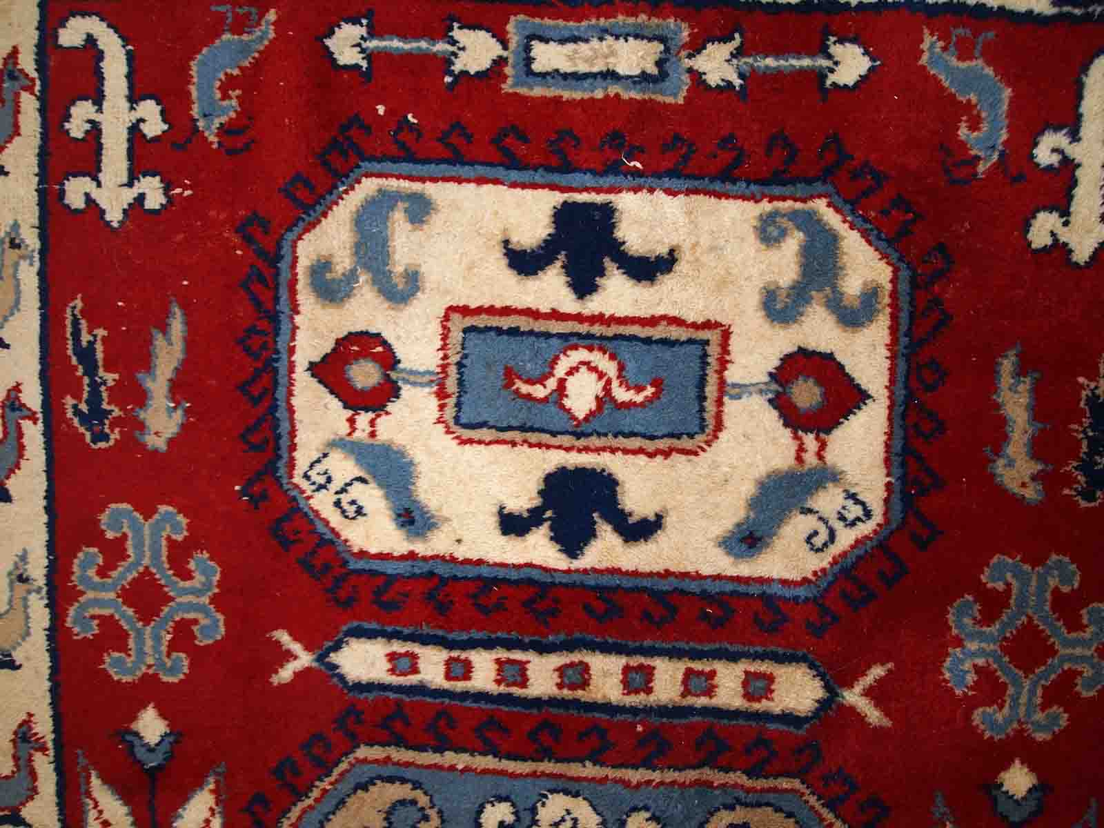 Vintage caucasian kazak handmade carpet 122cm x 185cm 1970s, 1c521