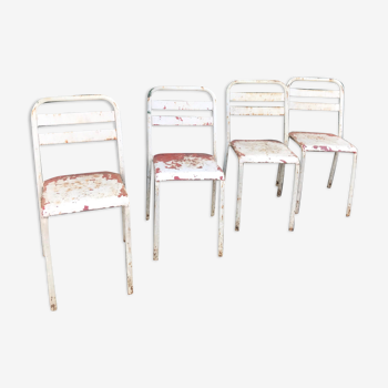 Chaises Tolix blanches vintage