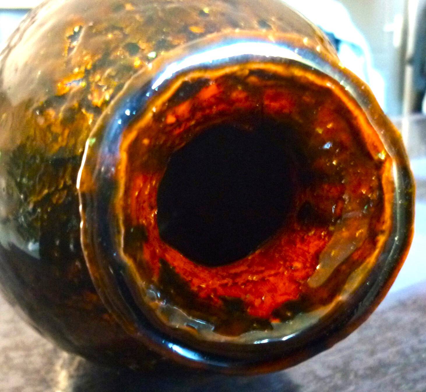 Ceramic vase, chamotte terracotta, enamelled, signature to be identified, vintage